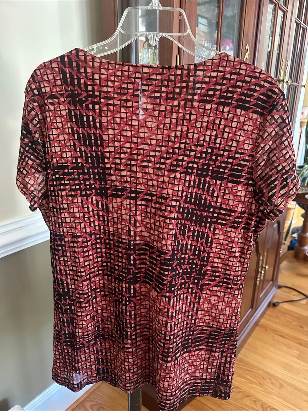 Dana Buchman Red and Black Patterned Twist-Front Blouse